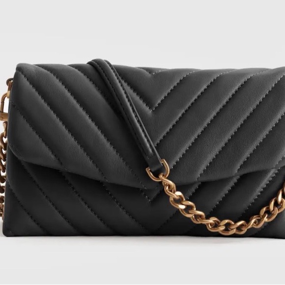 Quince brand New Italian Leather Quilted Wallet Crossbody / Black-Gold - Picture 8 of 9